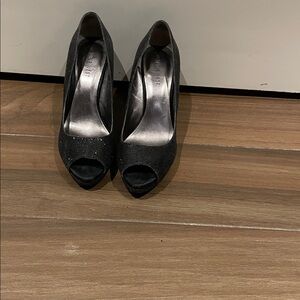 Nine West Glitter Black Peep-Toe  Platform Heels